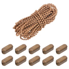 sourcing map 10 Meters/10.94 Yards Blinds Bead Chain Cord Plastic Ball Beaded Chain with 20 Pcs Chain Connectors for Bead Roller Blinds Brown