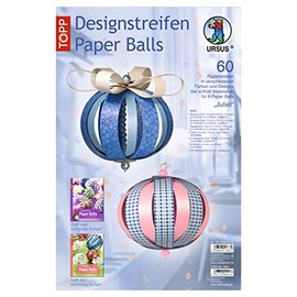 Ursus 23440099 - Designstreifen Paper Balls Juliet, Material für bis zu 8 Paper Balls, Durchmesser ca. 10 cm, 60 Streifen mit Zubehör, ideal zum Basteln von individuellen Weihnachtskugeln