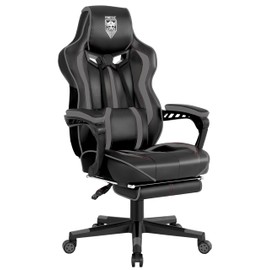 Vonesse Gaming Chair for Adults, Reclining Gaming Chairs with Footrest and Massage, Computer Gaming Chair for Heavy People,Ergonomic Gamer Chair Big and Tall (Black/Gray)