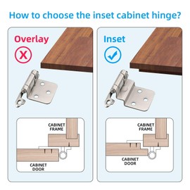 HOME MASTER HARDWARE 50 Packs (25 Pairs) 3/8" Inset Satin Nickel Cabinet Hinges, Self Closing Cabinet Door Hinges with Door Bumper, Semi-Concealed Hinges for Kitchen/Furniture Cabinets & Doors