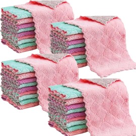 Reusable Microfiber Kitchen Cleaning Cloths – Super Absorbent, Quick-Drying Dish Towels for Kitchen Car Furniture Bowl Tea. 10.6" x 6.3" Coral Velvet Dishcloths Lint-Free Machine Washable 32 Pack Rags