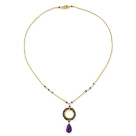NOVICA Artisan Handmade Gold Plated Iolite Amethyst Pendant Necklace 24k Silver with Sterling Purple Blue Thailand Orchid Ultra Violet Birthstone [17 in L 1 mm W Pendant(s) 1.4 in L x 0.7 in W] '