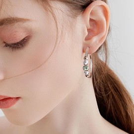 EVEVIC Austrian Crystal Half Hoop Earrings for Women Trendy 14K Rose Gold Plated Large Hoops Earring Jewelry Gift, Medium, Brass, Crystal Cubic Zirconia