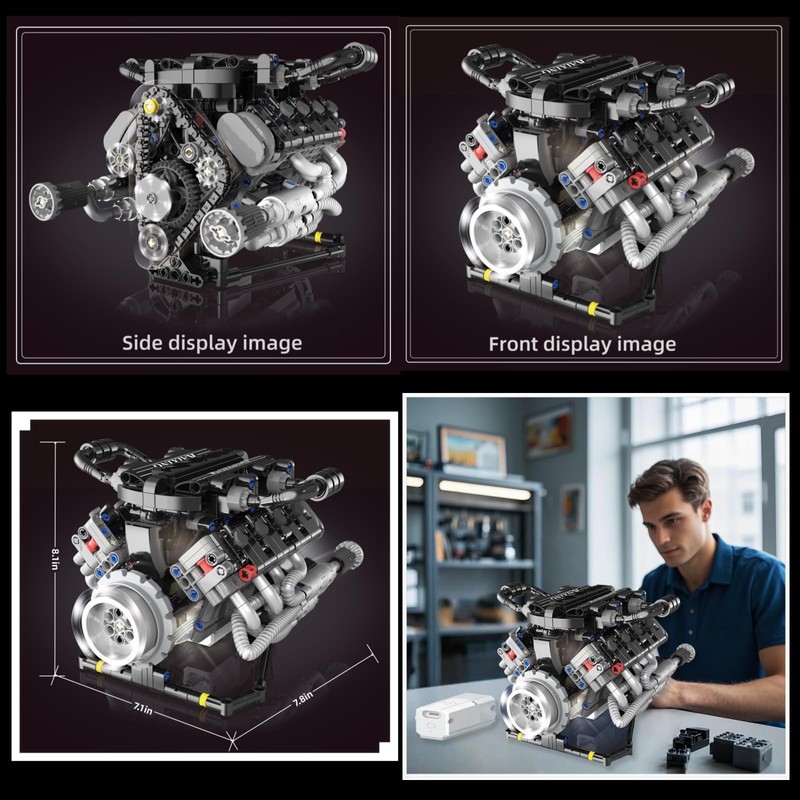 V8 Engine Building Kits That Runs with Motor - 715+Pcs