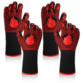 Innconee 2 Pairs BBQ Gloves 1472℉ Heat Resistant Gloves BBQ Fireproof Gloves Grill Mitts Grilling Gloves Non Slip Silicone Oven Mitts Gloves for Grilling, Cooking, Baking, Frying