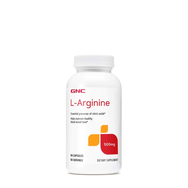 GNC L-Arginine 500mg, 90 Capsules, Increases Nitric Oxide Productioin