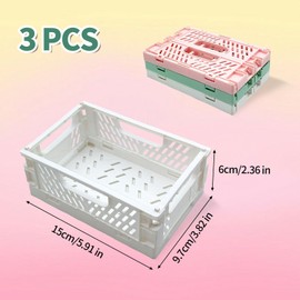 Vordpe Pack of 3 Folding Boxes, Plastic Folding Basket, Mini Storage Box, Stackable Storage Boxes for Living Room, Shelf, Kitchen, Bedroom, Drawer, 15 x 9.7 x 6 cm