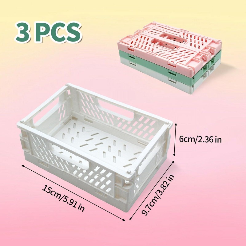 Vordpe Pack of 3 Folding Boxes, Plastic Folding Basket, Mini