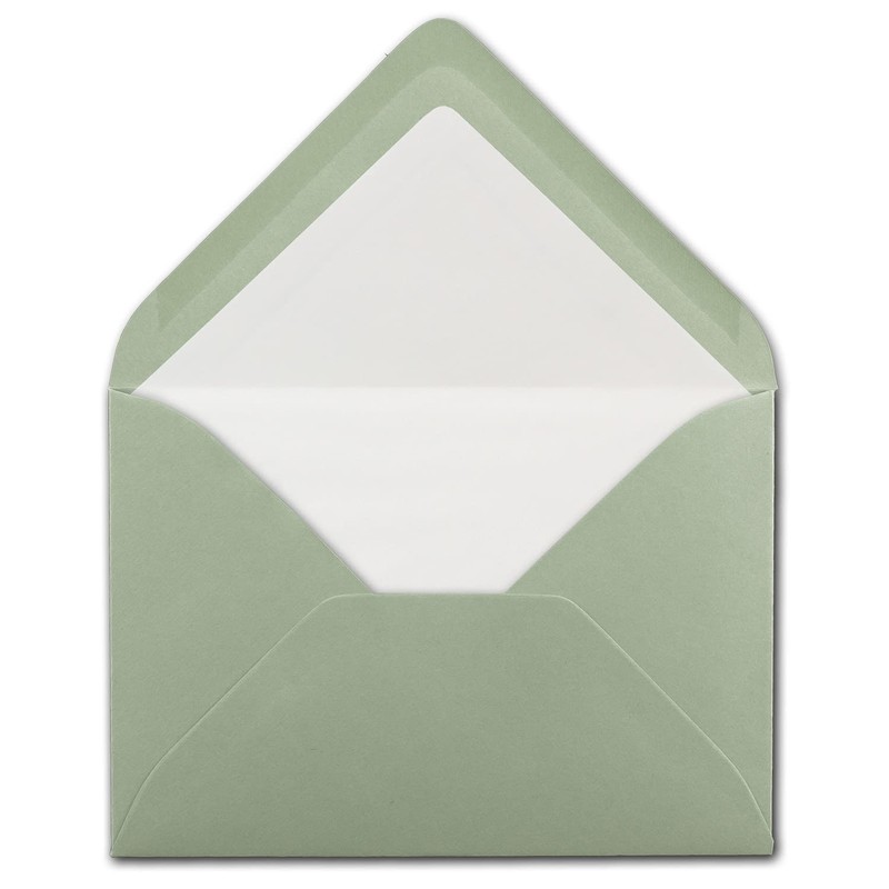 50 Envelopes in Eucalyptus (Green) with White Inner Lining –