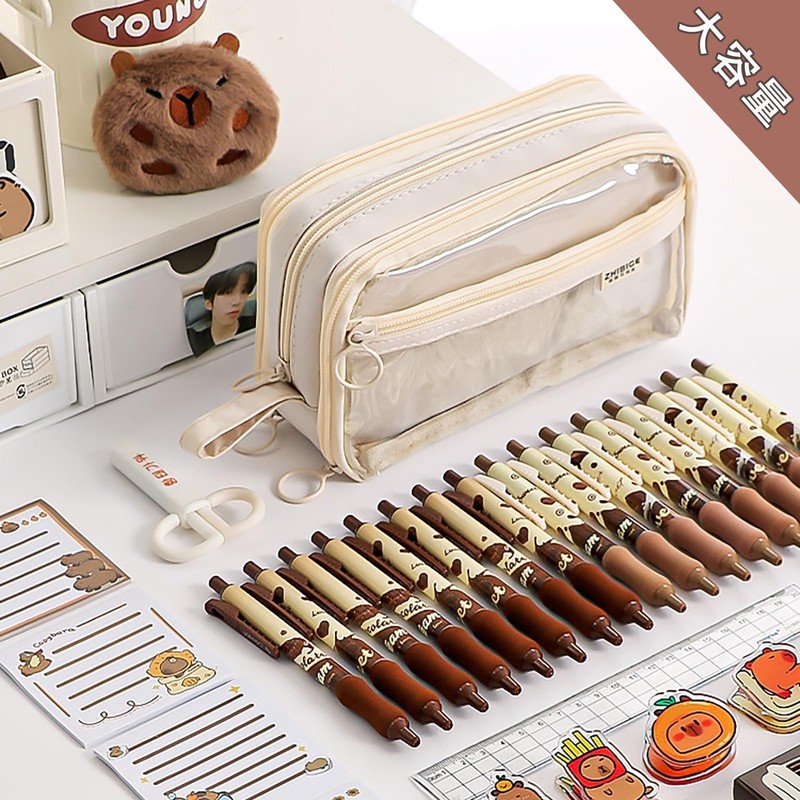 Pencil Case, Transparent, Double-Sided Open Pencil Case, Large Capacity, Stylish,