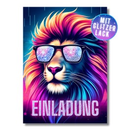 HIDEBLOOM I Children's Birthday Invitation Cards I Pack of 12 I DIN A6 (10.5 cm x 14.8 cm) I Casual Lion I Invitation Birthday I Children's Party I Invitation Cards Teenager Girls I Postcards Children