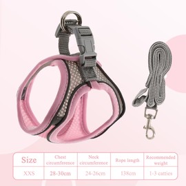 Rabbit Harness and Leash Set, Breathable Pet Vest, Bunny Harness with Reflective Strips, Soft Mesh for Small Kitten, Puppy, Rabbit and Small Animals(Pink)