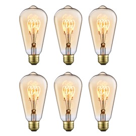 TORCHSTAR LED Vintage Edison Bulbs 4.5W, ST64 LED Light Bulb Dimmable, Amber, E26 Base, Antique Squirrel Cage Bulbs, Decorative Light Bulbs for Pendant Light, Floor Lamps, 2000K Soft Warm, Pack of 6