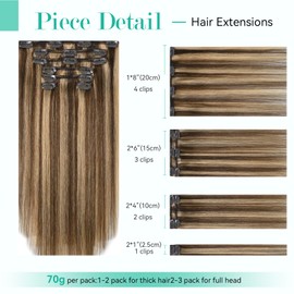 Ukira Hair Extensions Real Human Hair, 20 Inch 75g 7pcs Medium Brown Mixed Caramel Blonde highlighted Clip in Hair Extensions, Natural Straight Remy Human Hair Clip in Extensions for Women