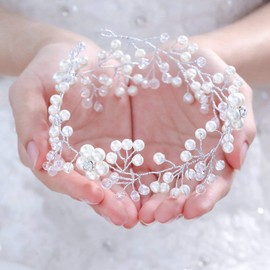 Evild Diadema de perlas de plata para novia de cristal para boda, para novia, accesorios para el pelo, para mujeres y niñas