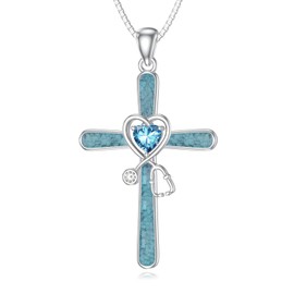 Flpruy Stethoscope Cross Necklace with December Blue Topaz Heart Birthstone 925 Sterling Silver Turquoise Doctor Nurse Pendant RN Registered Graduation Nurse Jewelry Gifts for Women