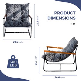 MAXYOYO Modern Accent Chair, Comfy Living Room Chair with Metal Frame Wooden Armrest, Upholstered Armchair with Soft Cushion for Bedroom Balcony Lounge Reading Room, Dark Grey