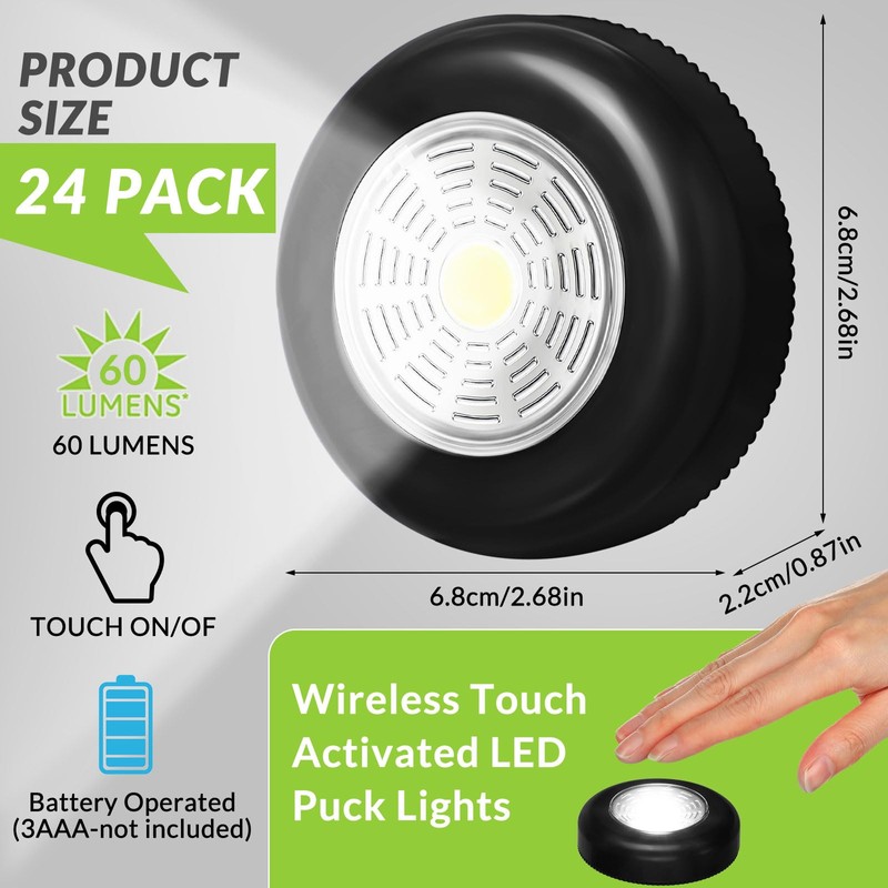 24 Pieces LED Puck Lights Wireless Under Cabinet Lighting 60