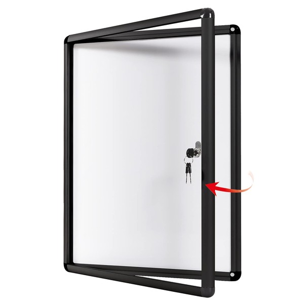 SwanSea Enclosed Notice Board Magnetic Bulletin Boards for Office,Black Frame,with