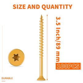 100 PCS #10 x 3-1/2" Flat Head Hardened Steel Deck Screws, Star/Torx Drive Multipurpose Wood Screws with Ceramic Coating for Corrosion Resistance, T25 Star Bit Included by TPOHH