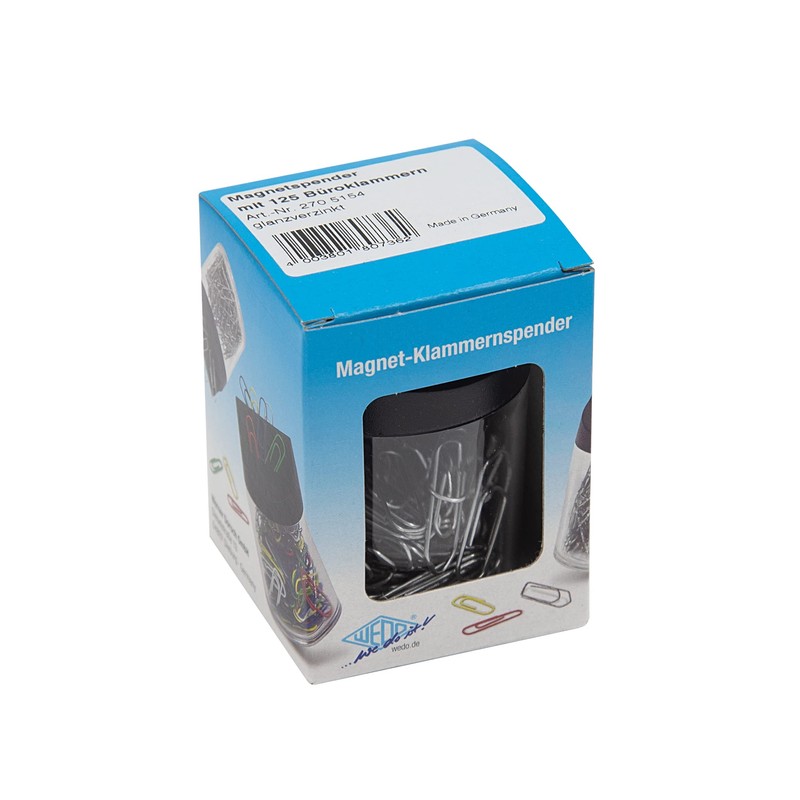 Wedo Round Paper Clip Dispenser with Magnet Filled with 125
