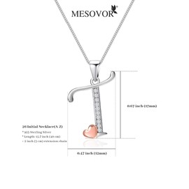 Mesovor 925 Sterling Silver Initial Necklace for Women, Dainty Sterling Silver Letter Cubic Zirconia Necklace Jewelry Gifts for family Mother Sister Wife (Letter-T)