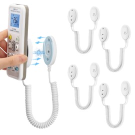 WALLFID 4-Pack Magnetic Remote Control Holders with Spring Ropes - Safely Secure Remotes & Small Items, Wall-Mount with Adhesive, Anti-Loss, Rapid Adsorption, Extendable Spring (White 70 inch，4 Pack)