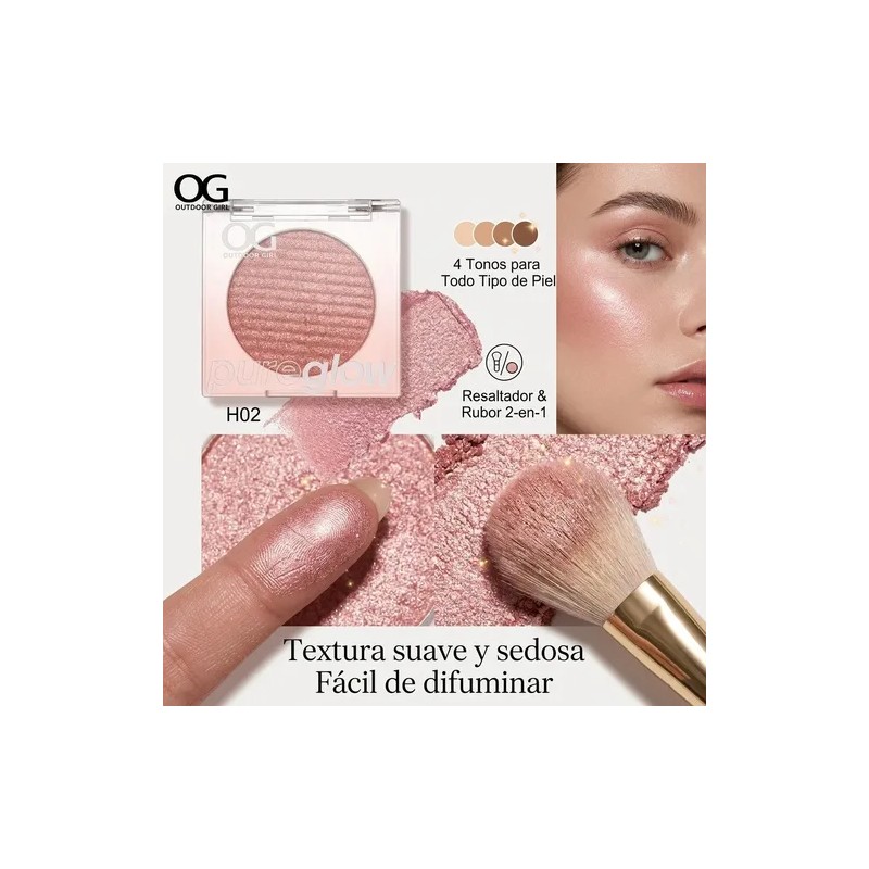 Iluminador Facial 2 En 1 Rubor Glow Natural Larga Duración