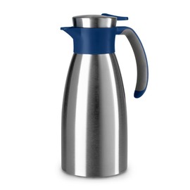 Emsa Soft Grip N4120100 Insulated Jug, 1 Litre, Stainless Steel, 12 Hours Hot + 24 Hours Cold, Leak-Proof, Non-Slip Handle, Blue