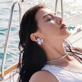 Yienate Unique Blue Flower Earrings Studs Vintage Floral Petal Earrings Statement French Blue Iris Flower Earrings Studs Bridal Wedding Prom Earrings Jewelry for Women and Girls