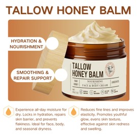 Body Moisturiser & Face Cream with Natural Beef Tallow,Beef Tallow Honey Blam for Face & Body Care,Smooth Skin,Deep Hydration & Nourishment,Day Cream for All Skin Types,57g