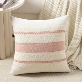 FDTERN Set of 2 Boho Cushion Covers, 45 x 45 cm, Pink, Decorative Linen Cushion Covers, Sofa Cushion, Decorative Cushion Cover for Sofa, Bedroom, Living Room