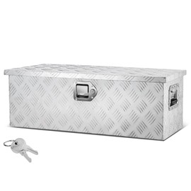 Auto Dynasty Heavy Duty Aluminum Diamond Plate Tool Box for Pick Up Truck Bed RV Trailer Waterproof Square Storage Organizer with Side Handle, 30.3'' W x 13.0" D x 10.2" H, Lock and Keys - Silver