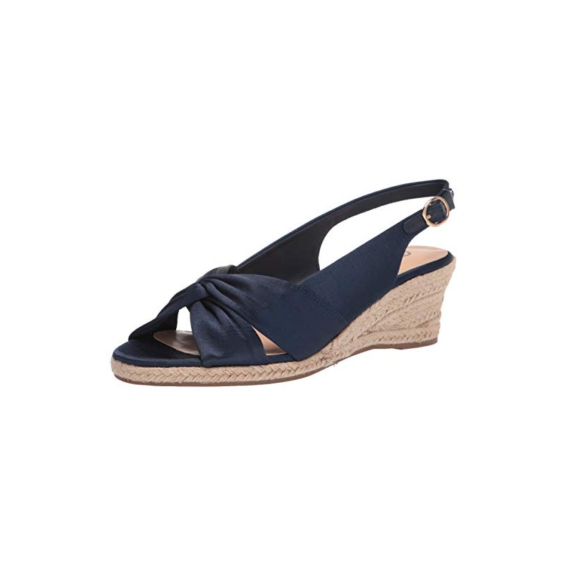 Bella Vita Women's Wedge Sandal, Navy Thai Silk Fabric, 6
