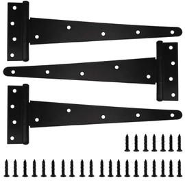 T-Hinge Black Shed Door Hinge Gate Hinge Rustproof Powder Coating Metal Tee Hinges with Weather Resistant for External Use On Gate Doors Barn Doors (12 in / 3 Pack)