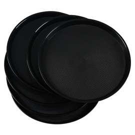 Fabnati Black Plastic Serving Tray, Round Fast Food Tray, Set of 6