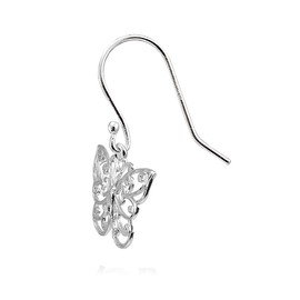 Sterling Silver High Polished Diamond - Cut Filigree Butterfly Dangle Earrings, One Pair Set