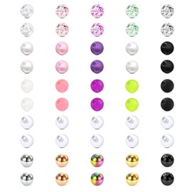 Crdifu Piercing Ball Set 1.2 mm Replacement Ball Screw Ball 3 mm Glitter Stainless Steel Acrylic Attachments Balls 16G Thread, Stainless steel metal