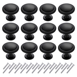 BIGLUFU 12Pcs Black Cabinet Knobs, Vintage Round Drawer Knobs for Chest of Drawers Cupboard Desk Door Pulls Handles Knobs Kitchen Wardrobe Furniture with Screws- - 20x30 mm