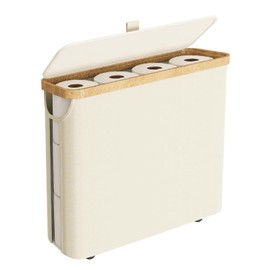Bathroom Toilet Paper Storage Basket, Waterproof Oxford Cloth with Bamboo Frame, Roll Organizer Bin with Lid, Beige