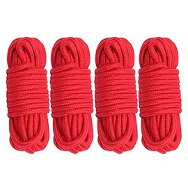Cosymate Soft Cotton Rope Binding Rope All Purpose Thick Cotton Twisted Knot Tying Rope, 8mm Diameter, 5m Long, Pack of 4, Red
