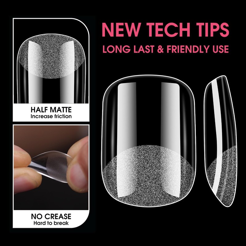 Short Square Soft Gel Nail Tips, BORNBYME 216 PCS Pre