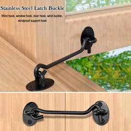 Litensh Pack of 2 Storm Hooks, Stainless Steel, 12 Inch Barn Door Hook Lock, Gate Door Hook and Eye Latch, Cabin Hook and Eye Latch, Cabinet Latch, Rotating Window Hook for Bathroom, Window, Gates