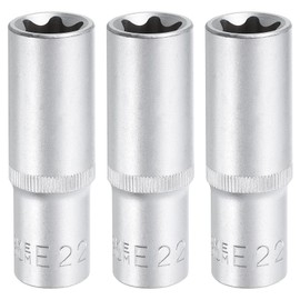 HARFINGTON 3pcs E-Torx Socket 1/2" Drive E22 External Torx Deep Socket CR-V 6 Point Spline Socket External Torque Star Female Bit Socket for Auto Repairs Home Maintenance DIY Hand-making