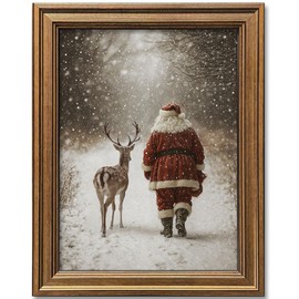 Hamduker Santa Claus Reindeer Art Decor,Winter Santa and Reindeer Canvas Wall Art Vintage Christmas Decor for Home Living Room Bedroom (Size: 9.5''x12''x1pcs)