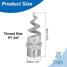 sourcing map 5Pcs Spiral Cone Nozzles, PT 3/4" Male 304 Stainless Steel Dust Remove Sprayer Atomization Sprinkler for Garden Watering Fire Proof Gas Cooling, Silver