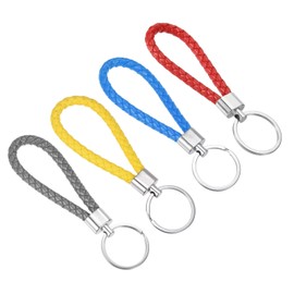 PATIKIL Braided Leather Keychain, 4 Pack PU Key Ring Woven Decoration Lanyard Strap for Bag Wallet (Red, Blue, Yellow, Gray)