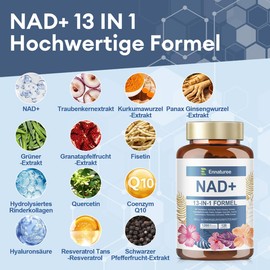 NAD Supplement 1200mg, NAD+ 13 in 1 Superior Antioxidantienmischung mit Maximaler Absorption für Zelluläre Energie und Unterstützung Eines Gesunden Alterns, 120 Kapseln