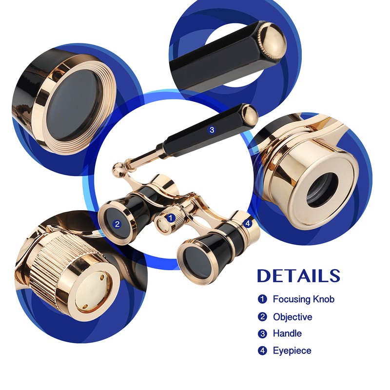 Aomekie Theatre Opera Glasses with Handle 3X25 Compact Folding Binoculars