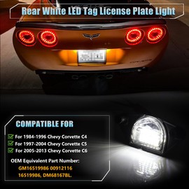 VANKUB LED License Plate Light for 1984-2013 Chevy Corvette C4 C5 C6, [CANBUS Error-Free] Chevy Corvette 18 SMD Led Rear Tag Lamp, 2 PCS Number Plate Lamp Assembly